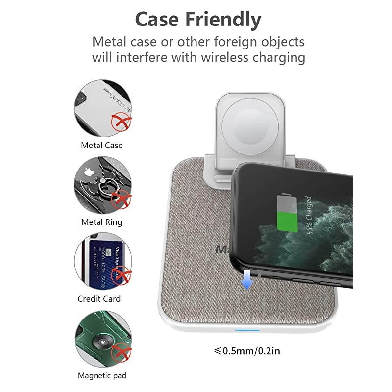 3 in 1 Wireless Charger iPhone Apple Charging Station, MFi Certified Wireless Charging Pad Qi Fast Chargers Stand Dock for iPhone 11/12/11 Pro/SE 2020/XS Max/XR/X/8/8Plus/iWatch/Airpods