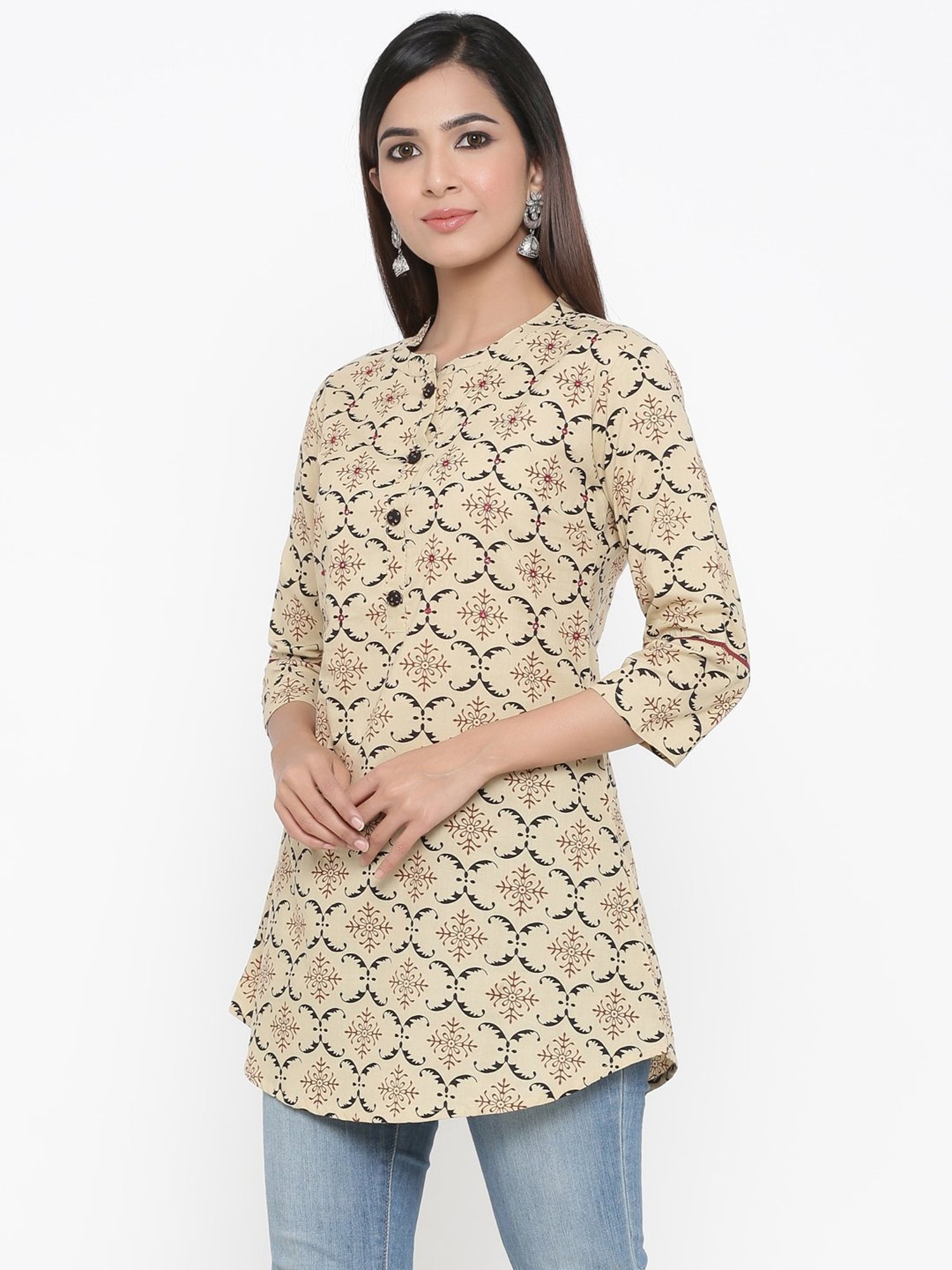 Kipek Cream Cotton Printed Kurti