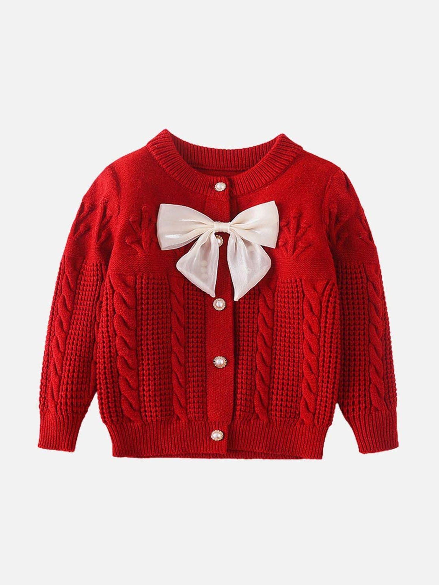 Little Surprise Box Red Textured Pattern Full Sleeves Cardigan