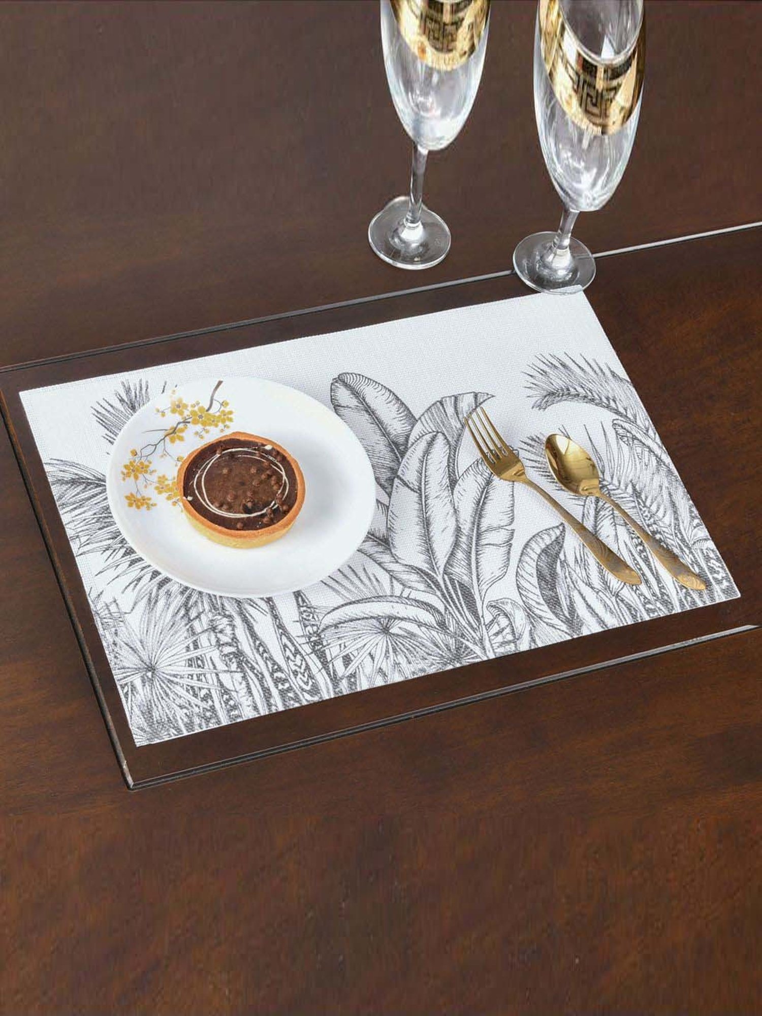 @home Black Pvc Nature Printed Table Placemat - Set of 4