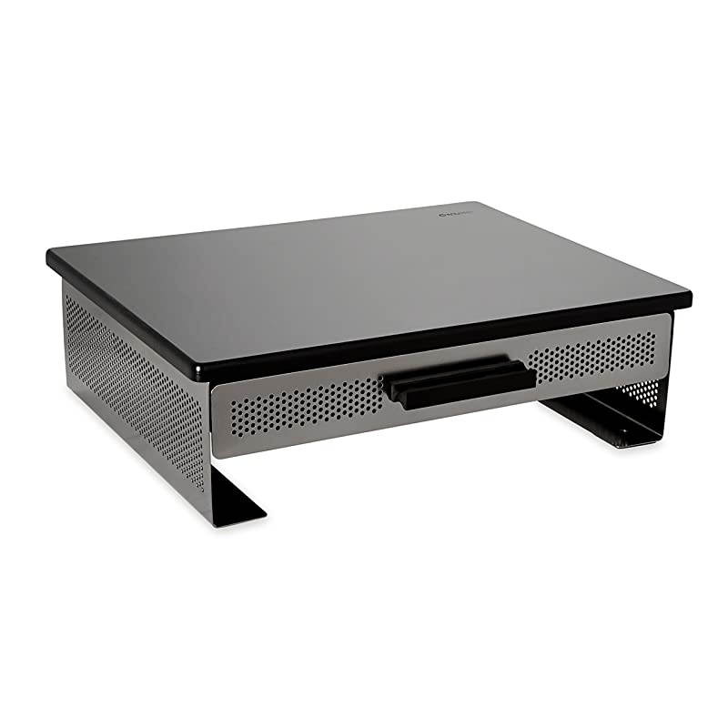 Punched Metal and Wood Monitor Desk Stand Black and Gunmetal 82447