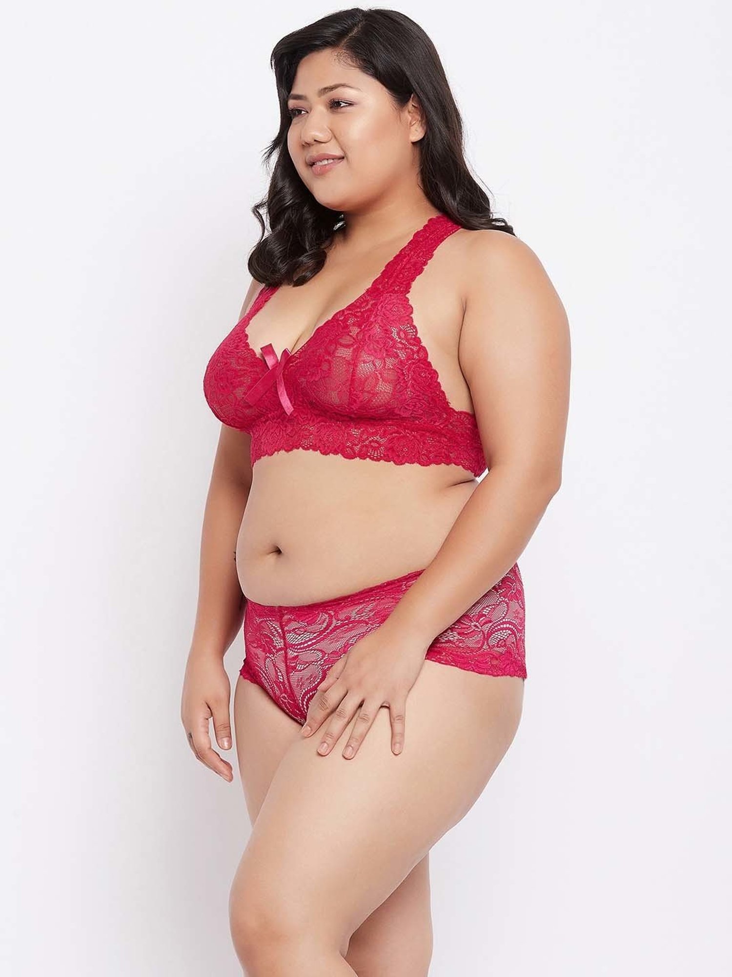 Secrets By ZeroKaata Pink Lace Work Bra Panty Set