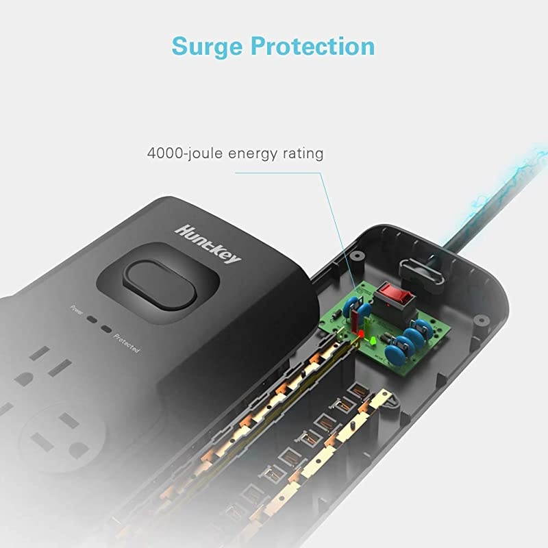 Surge Protector Power Strip 12 Outlets Extender with 3 USB Charging Ports 5V31A 6 Foot Extension Cord 4000 Joules