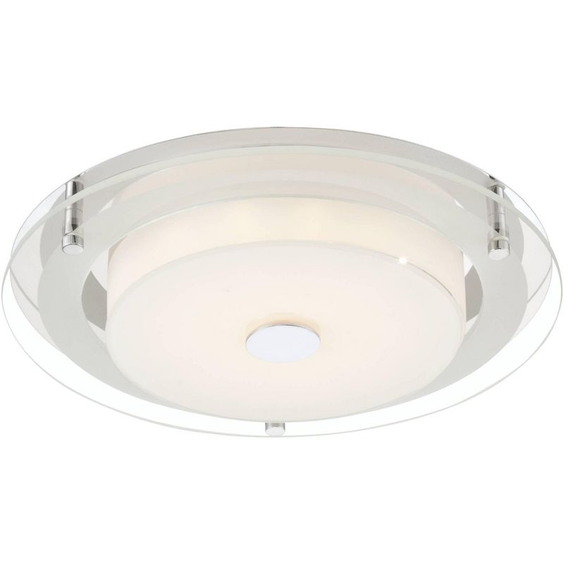 Possini Euro Design Modern Ceiling Light Flush Mount Fixture LED Chrome 12 1/2" Wide White Acrylic Diffuser for Bedroom Kitchen