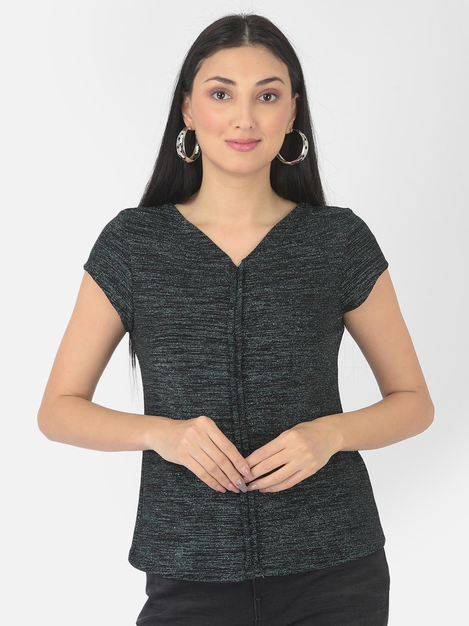 Latin Quarters Green V-Neck Top