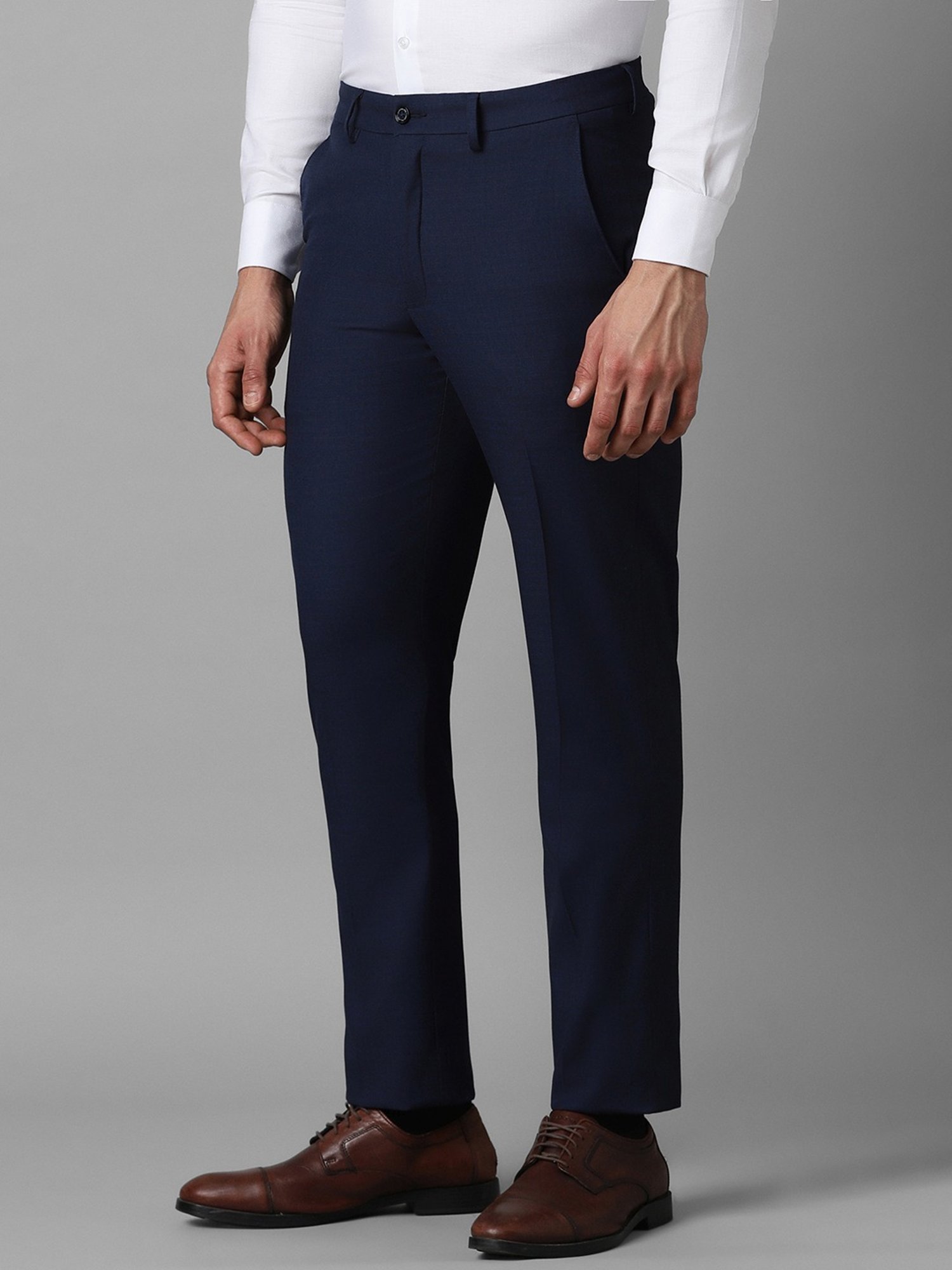 Louis Philippe Navy Slim Fit Striped Trousers
