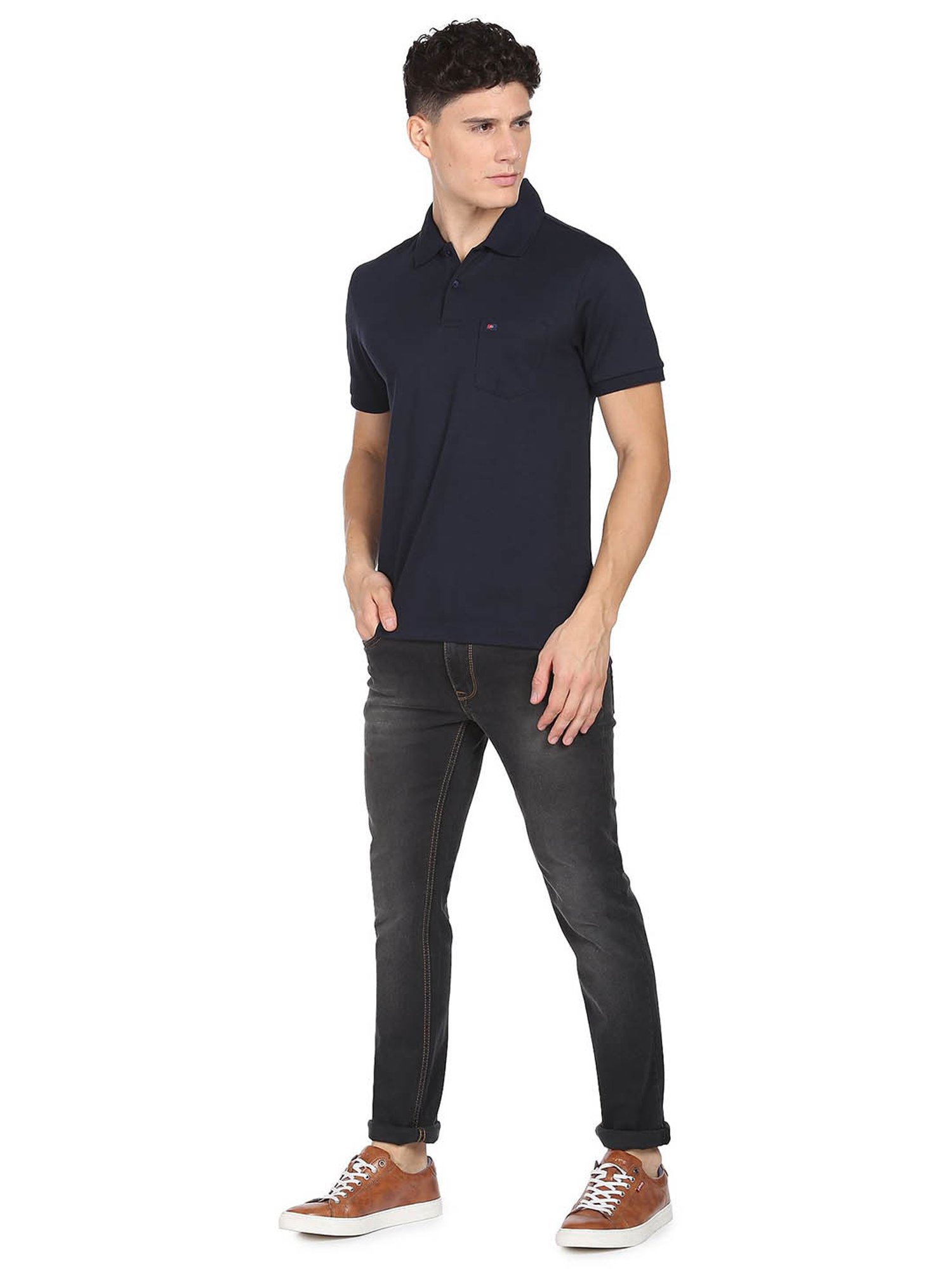 AD by Arvind Navy Slim Fit Polo T-Shirt