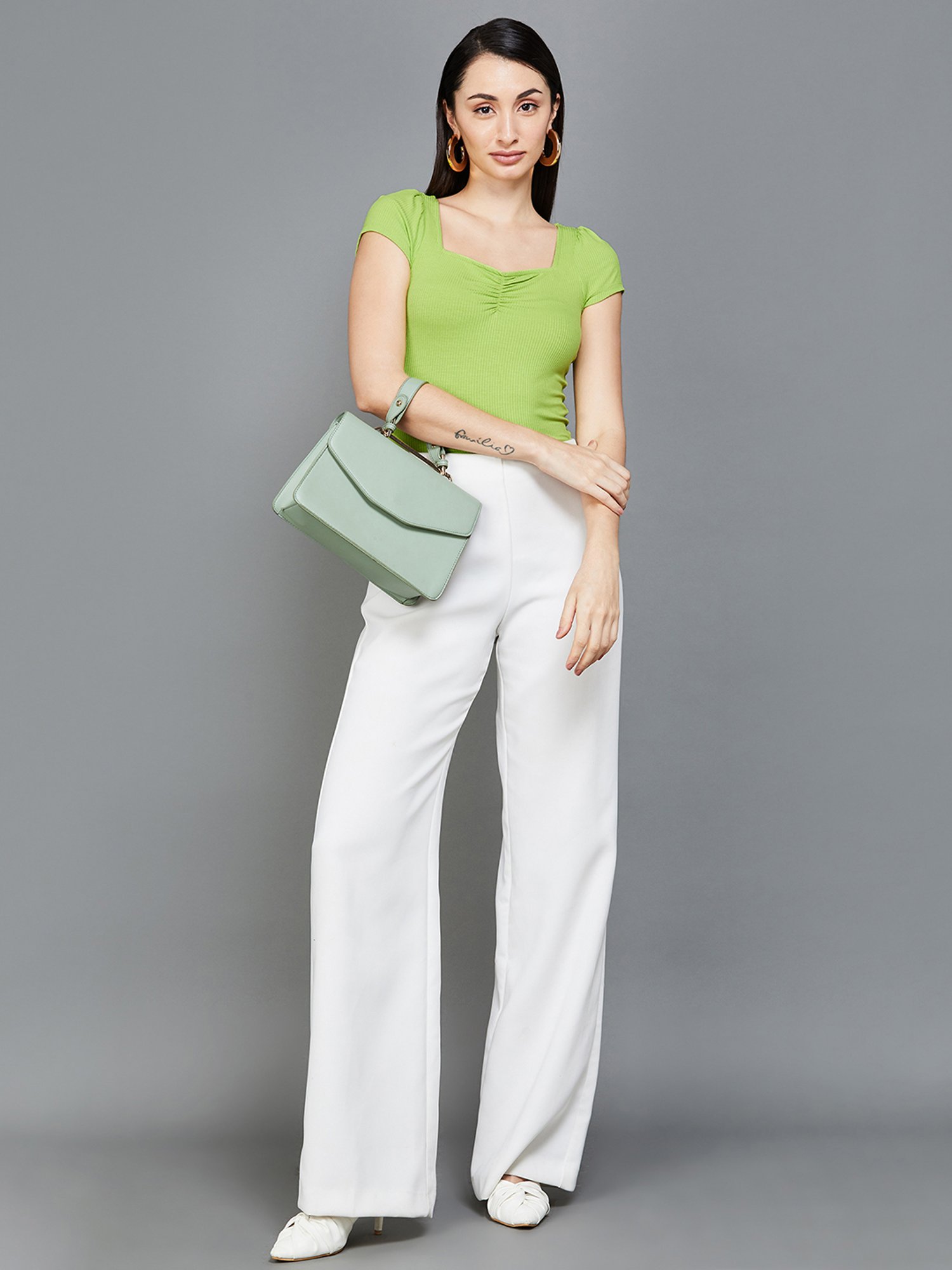 Code by Lifestyle Green Sweet Heart Neck Top