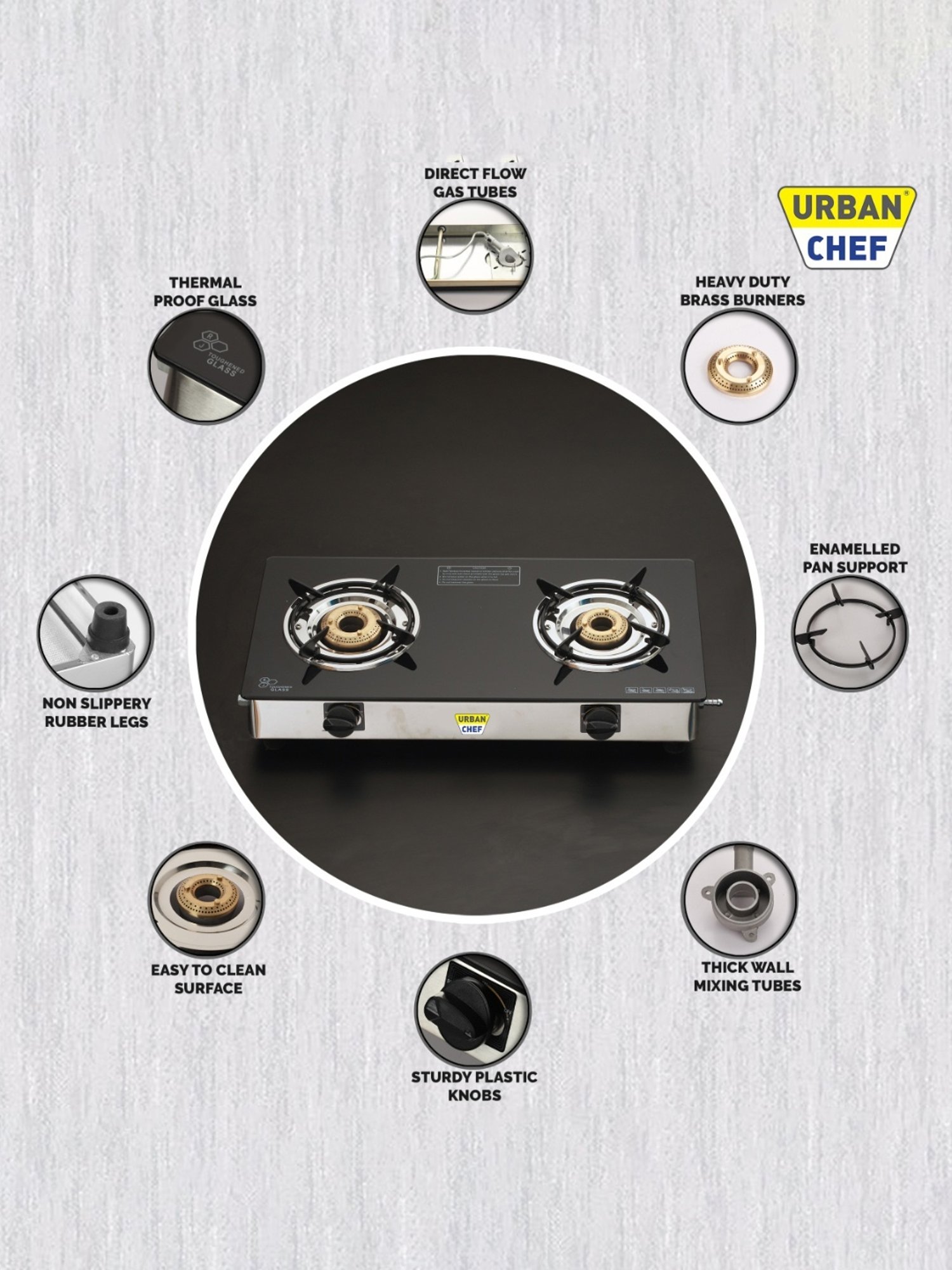 Urban Chef Gas Stove with 2 Burners ( Black )