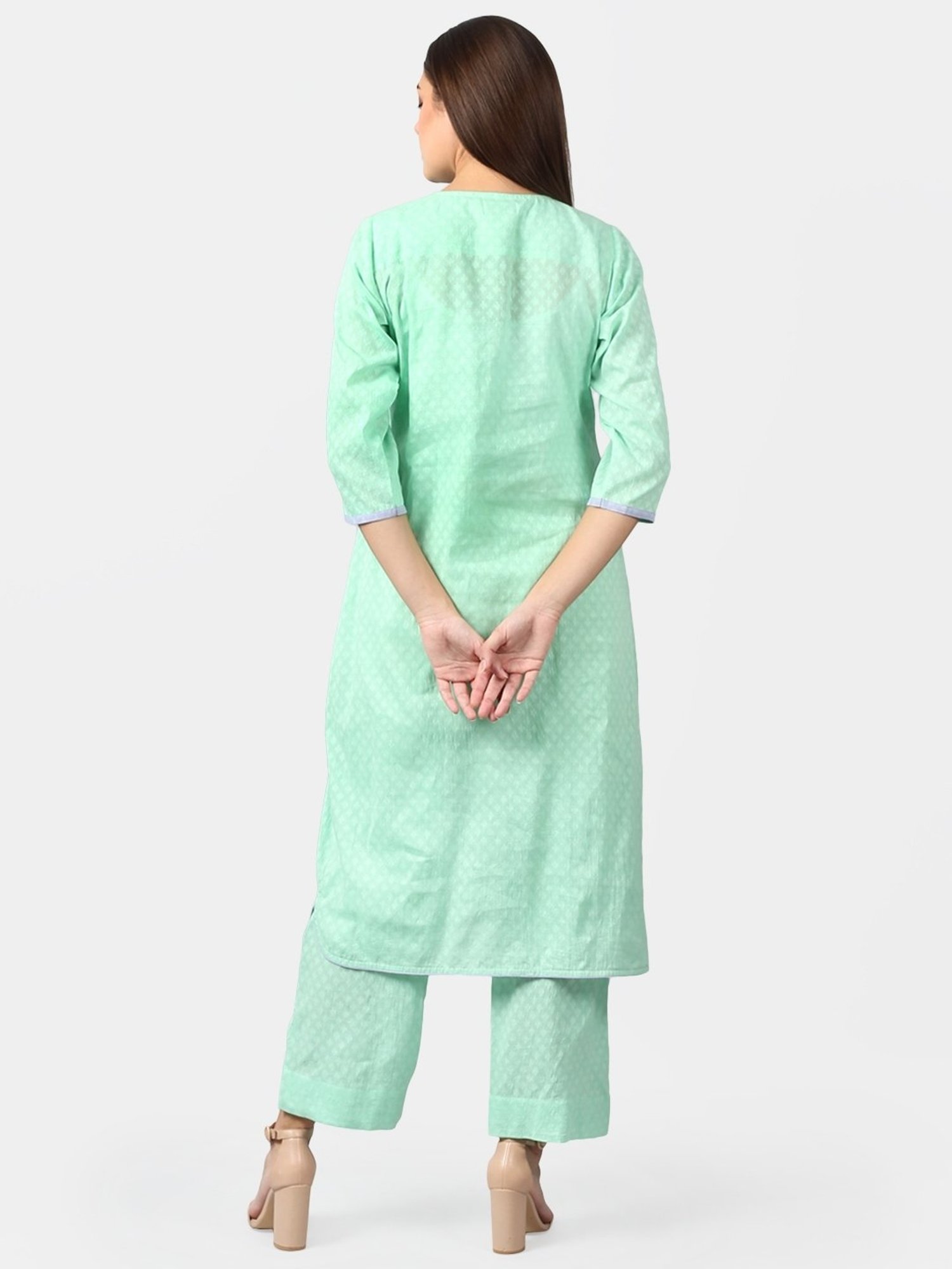 DART STUDIO Green Cotton Embroidered Straight Kurta