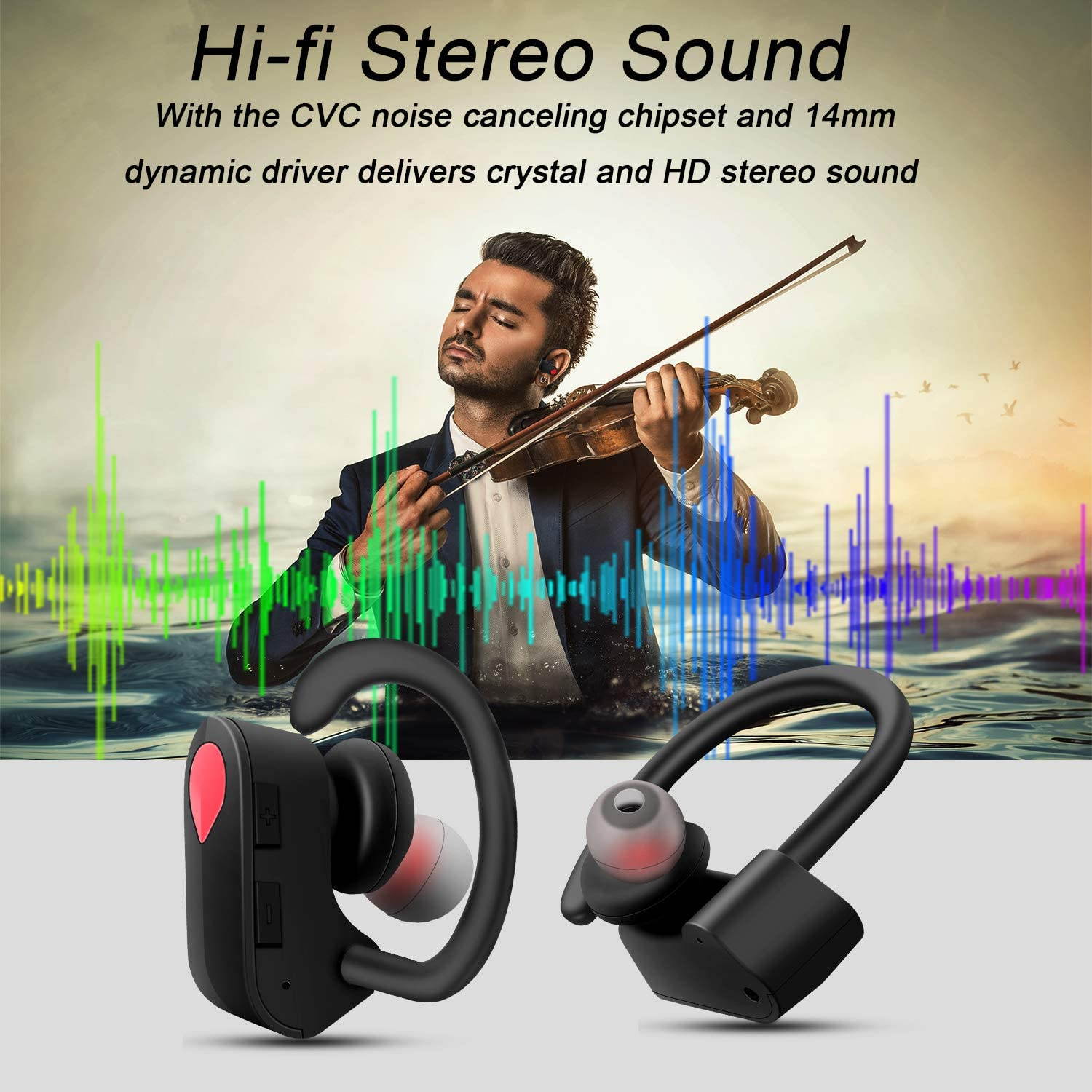 True Wireless Earbuds Bluetooth 5.0 Headphones-1.5H Charging Time/200H Standbytime HD Stereo Sound Headset Built-in Mic TWS Sport in-Ear Earphones for Work