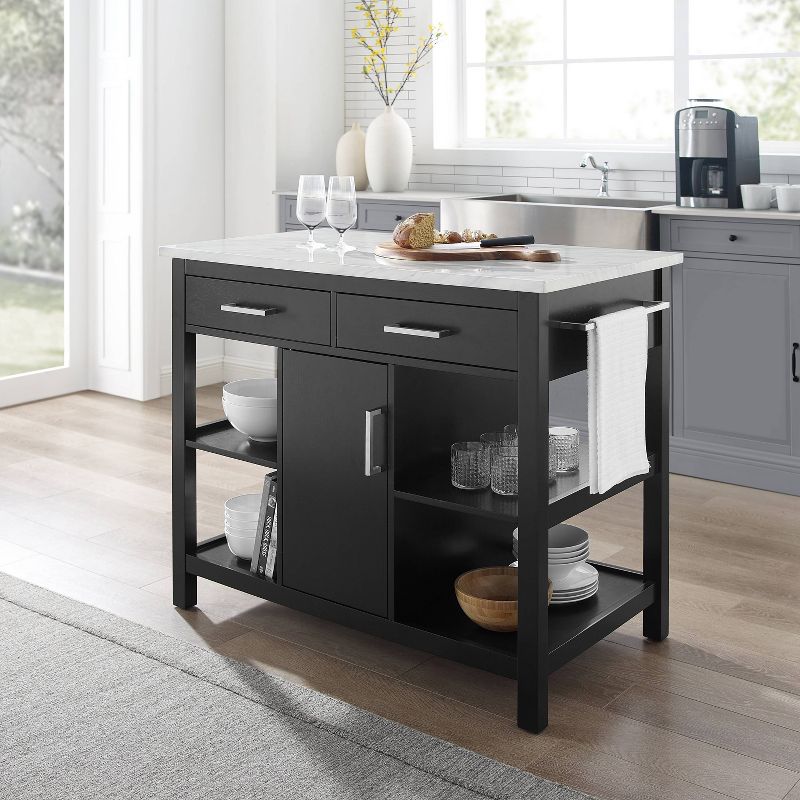Audrey Faux Marble Top Kitchen Island Black - Crosley