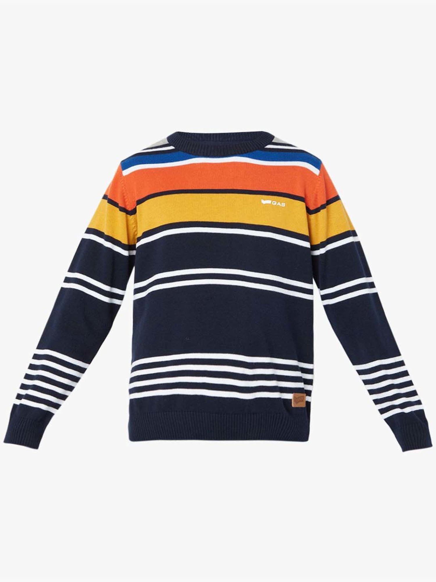 Gas Kids Multicolor Cotton Striped Full Sleeves Pullover Sweater