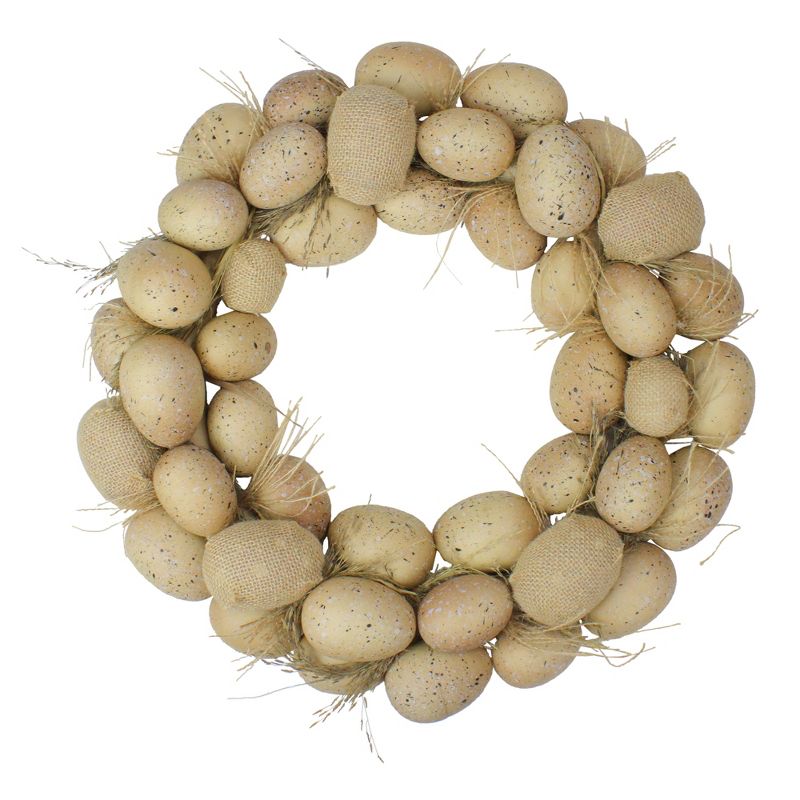 Raz Imports 15.5" Unlit Brown Burlap with Twigs Artificial Speckled Easter Egg Wreath