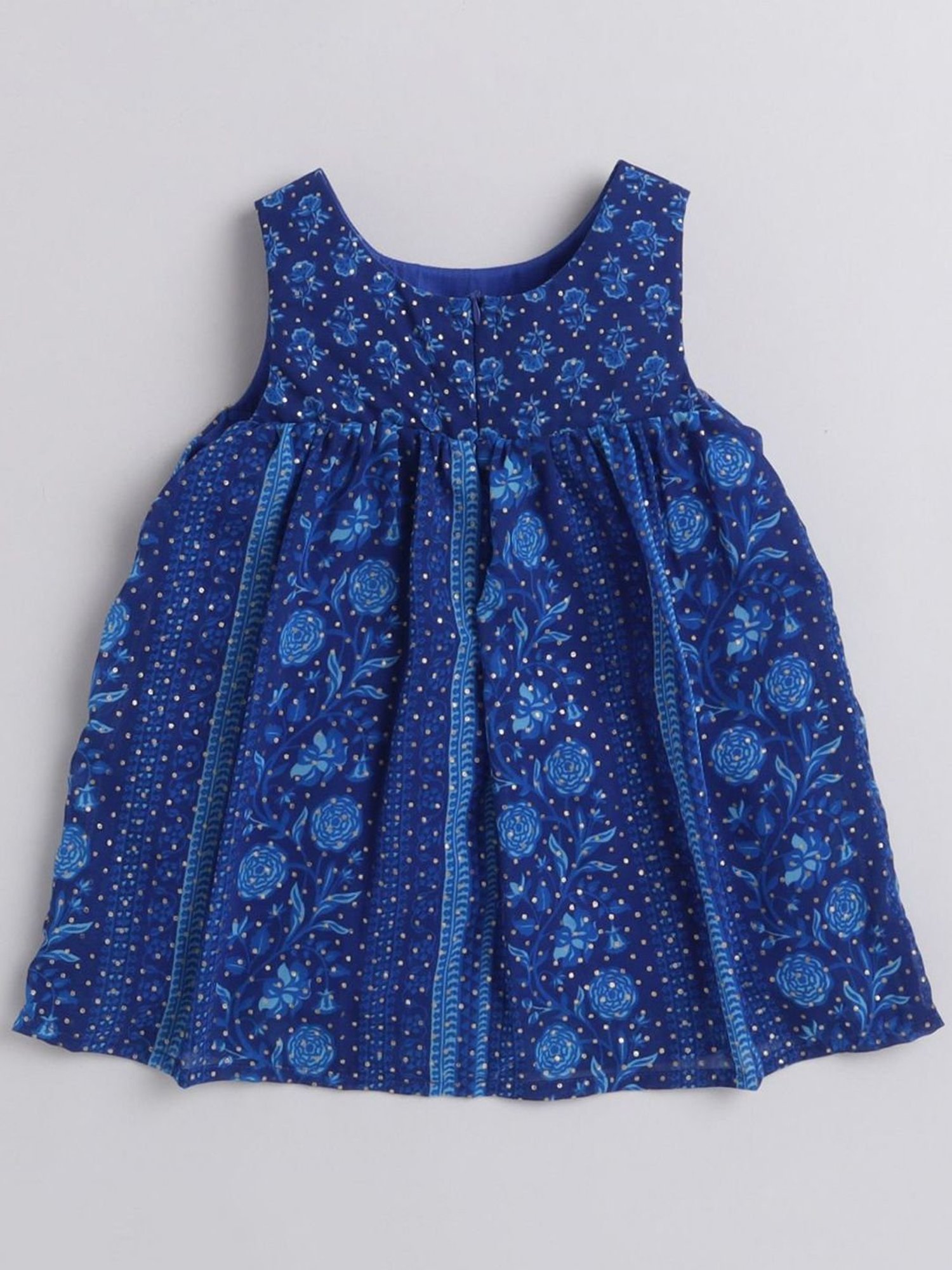Many Frocks Kids Blue Floral Print Dress
