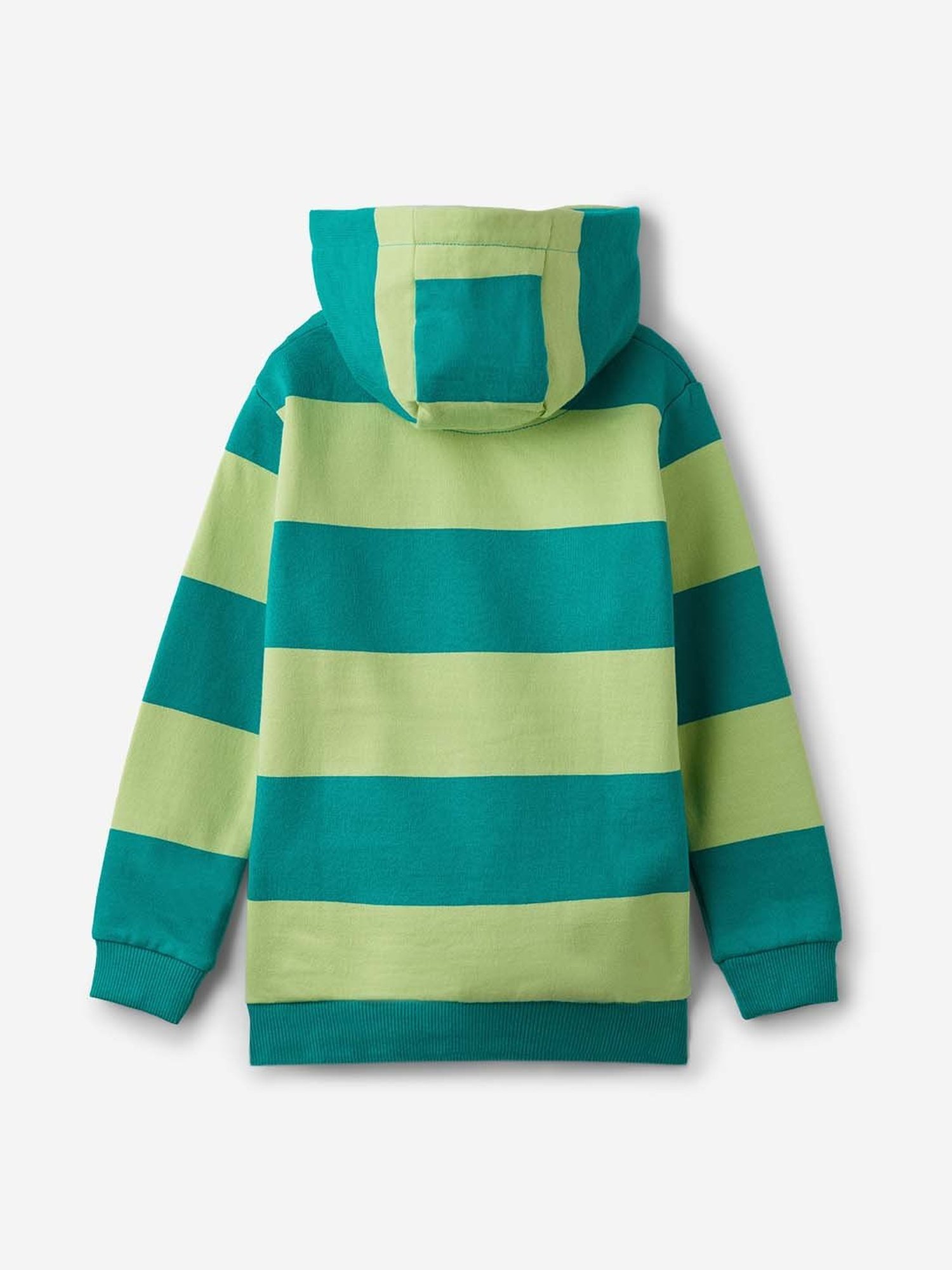 The Souled Store Kids Green & Teal Blue Cotton Striped Full Sleeves Hoodie