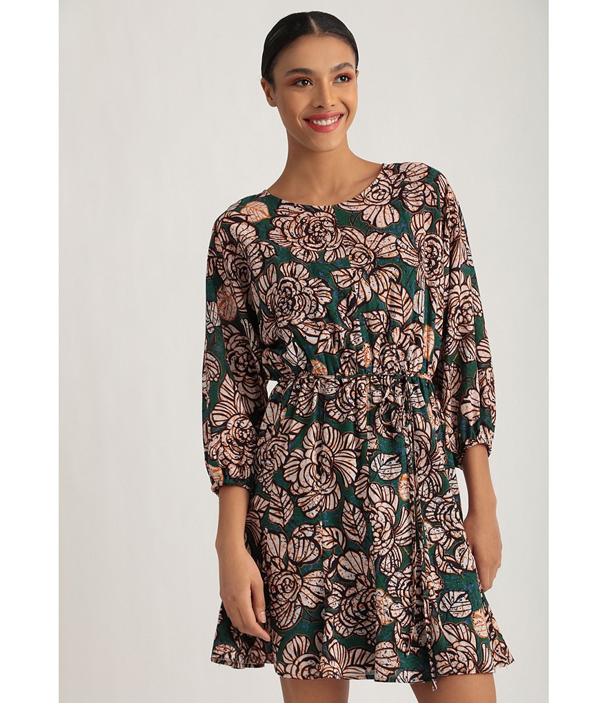 Donna Morgan Donna Morgan Printed Cotton Tie Waist Dress
