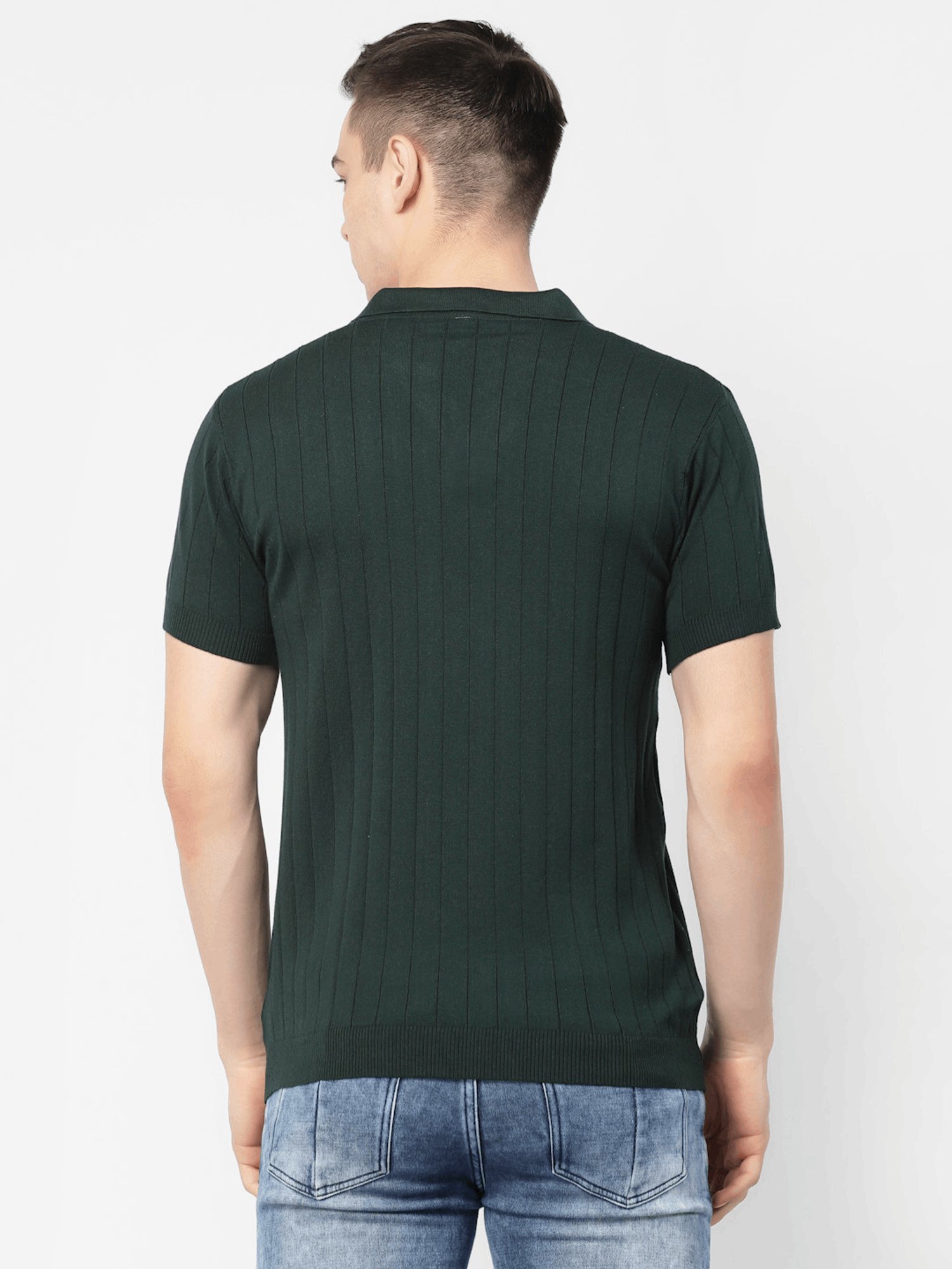 Kalt Dark Green Regular Fit Striped Polo T-Shirt
