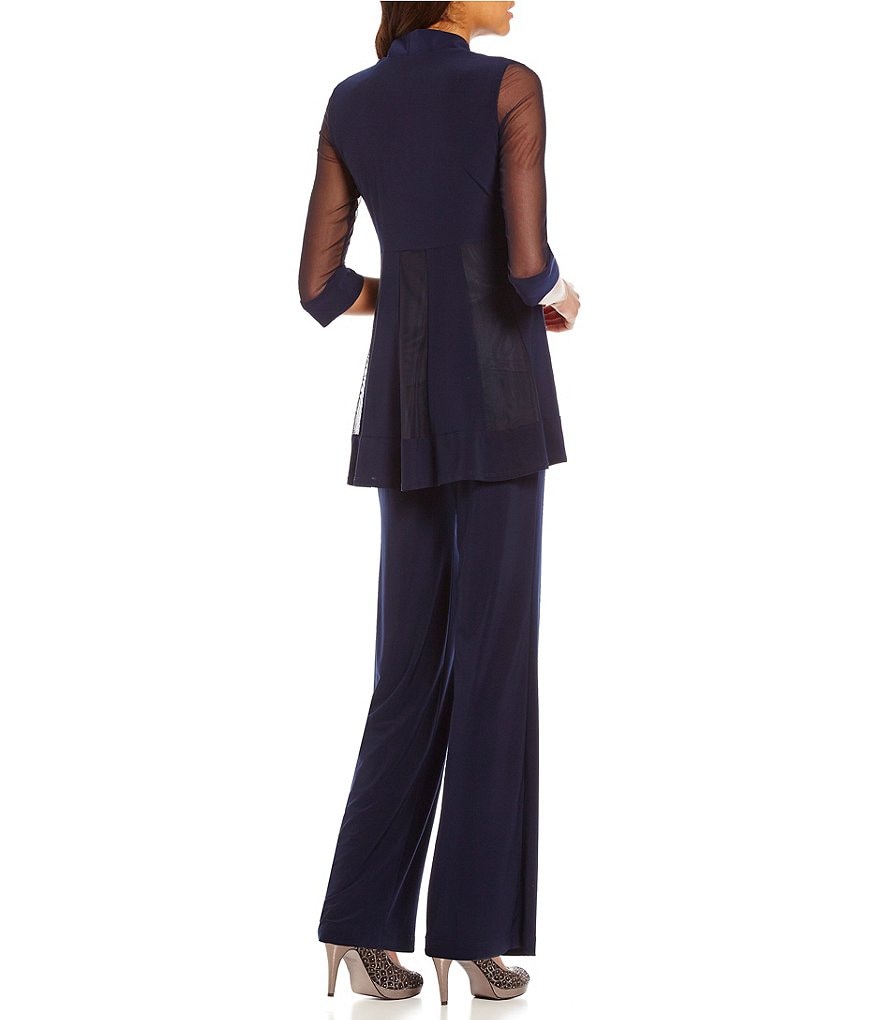 R&M Richards Mock 3-Piece Stretch Beaded-Neck Pant Set
