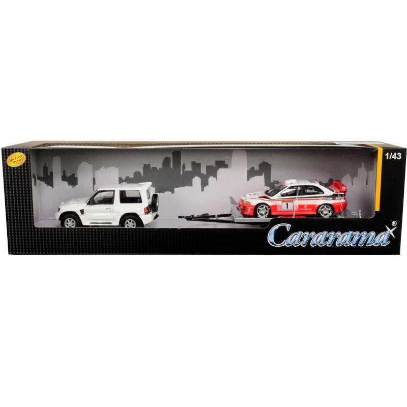 Mitsubishi Pajero Evolution White w/Trailer & Mitsubishi Lancer Evo II #1 "RalliArt" 1/43 Diecast Model Cars by Cararama