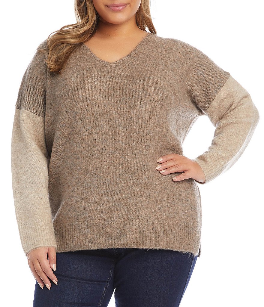 Ruby Rd. Plus Size Ombre Striped 3/4 Sleeve Button Front Long Cardigan