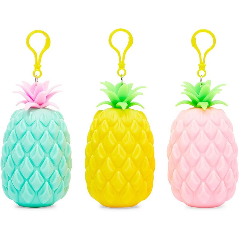 Okuna Outpost 3 Pack Small Zipper Wallet Coin Purse Keychain for Women, Silicone Kawaii Pouches, Pineapple