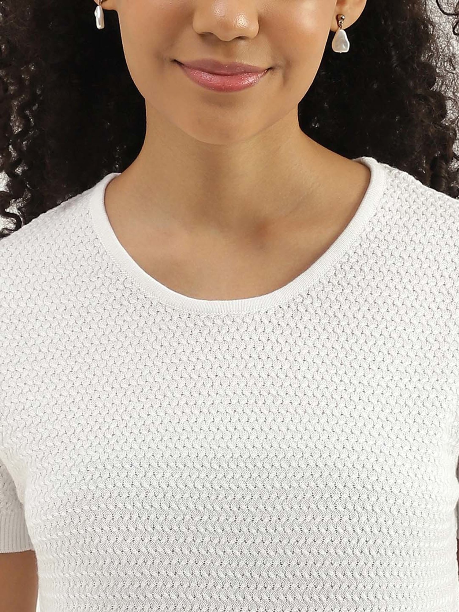 United Colors of Benetton White Cotton Textured Pattern Top