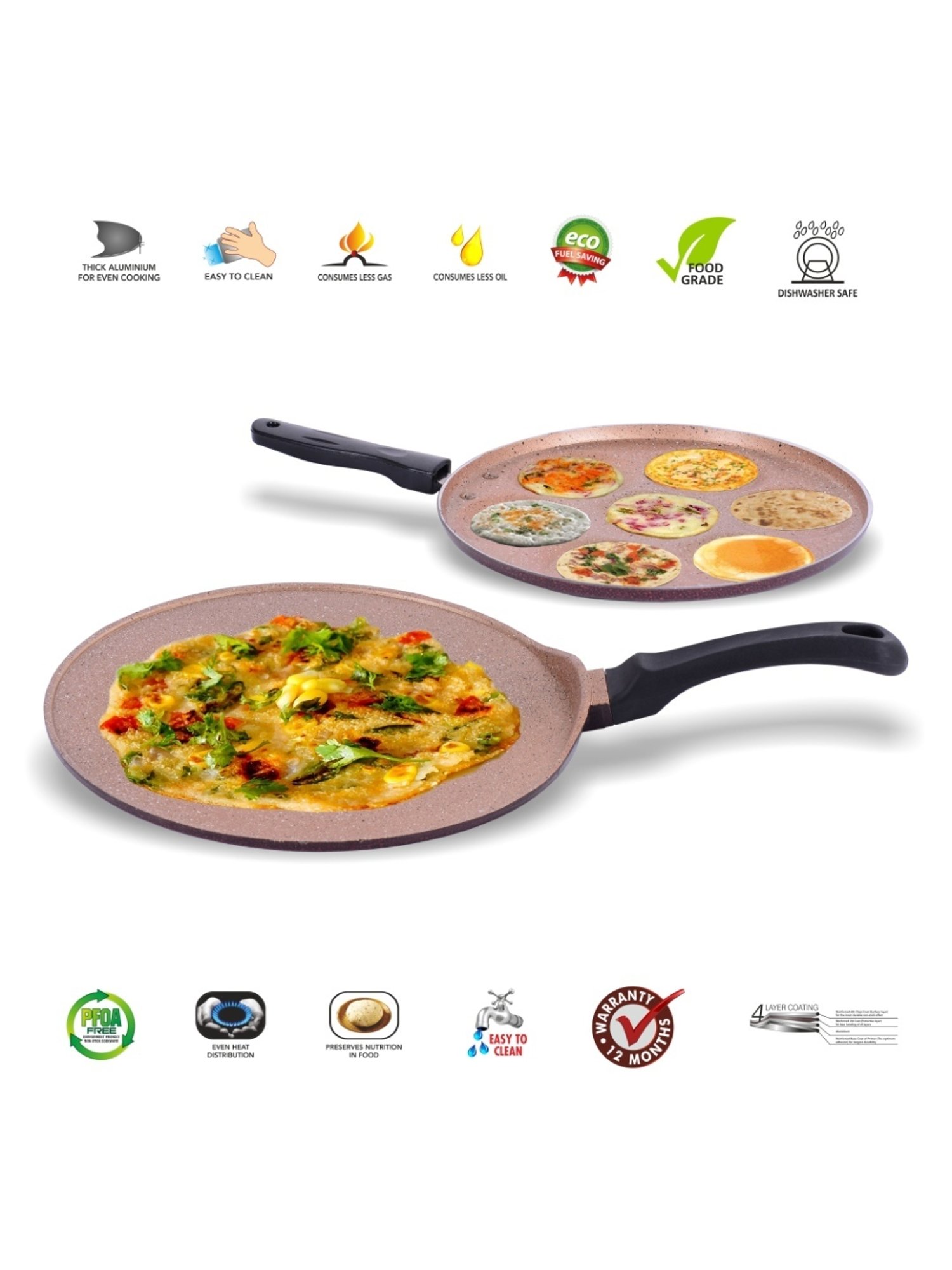 Sumeet Nonstick Granite Finish 2pc combo set (Dosa Tawa 30.5cm Dia + Multi Snack Maker-26.5cm Dia)