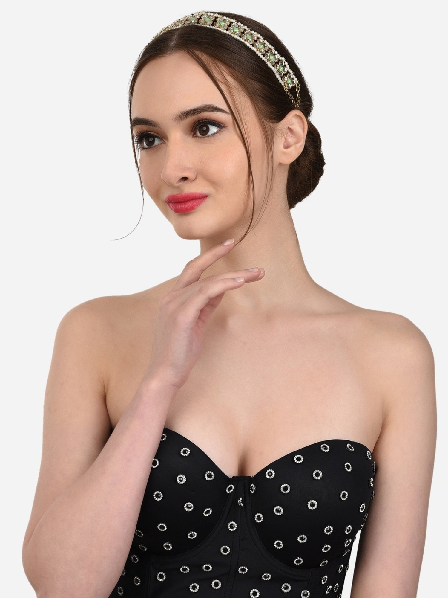 Zaveri Pearls Green Kundan Embellished Ethnic Head Chain-ZPFK13109