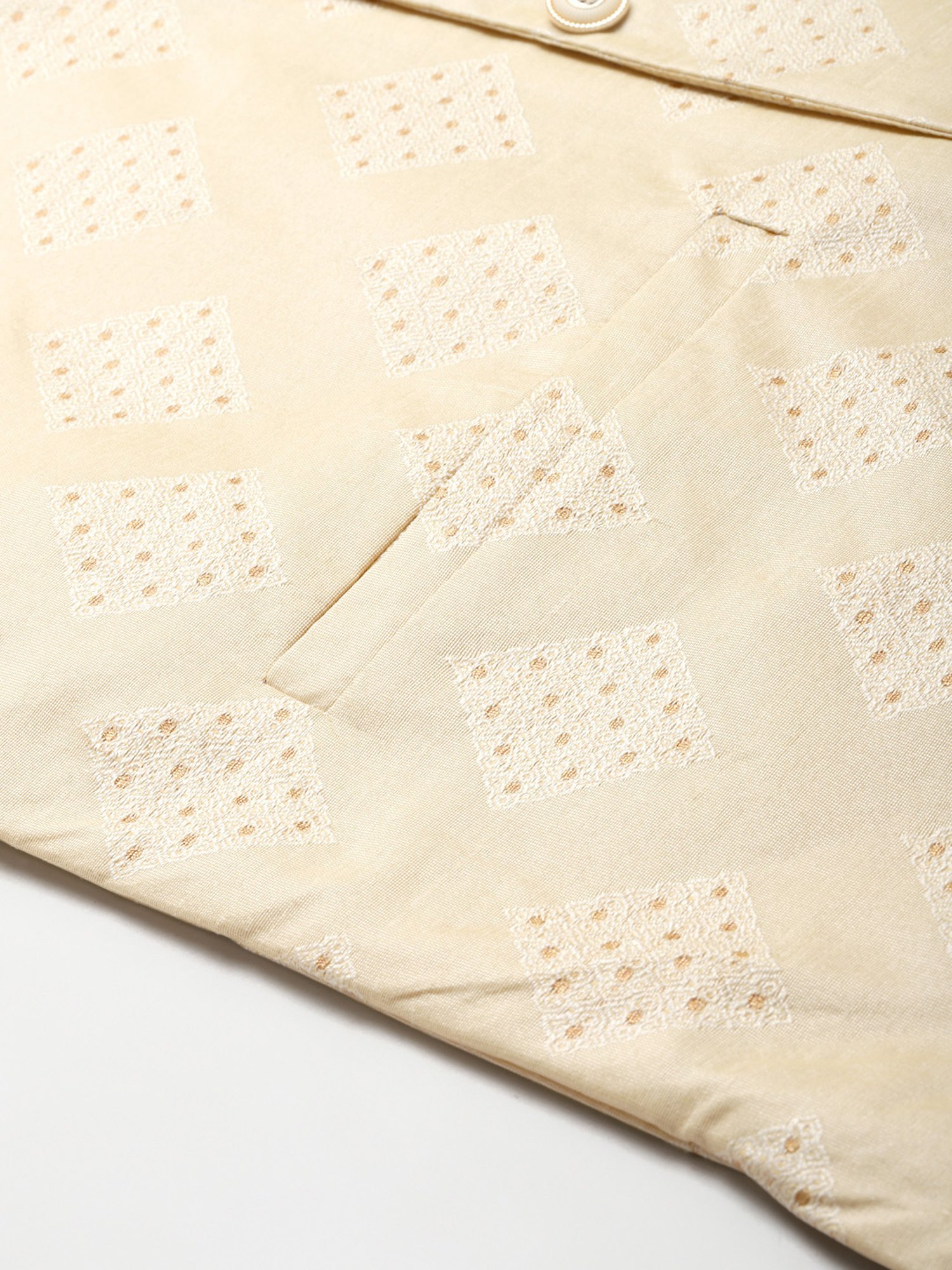 Sojanya Beige Regular Fit Self Pattern Nehru Jacket