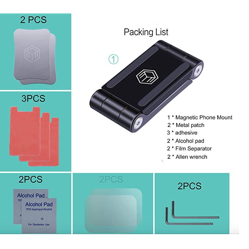 Car Phone Mount Magnetic Reliable Phone Holder for Car Dashboard Universal iPhone Mount for Any Smartphone GPS Radar Laser Detector Car Camera Recorder and More Use Metal Balck