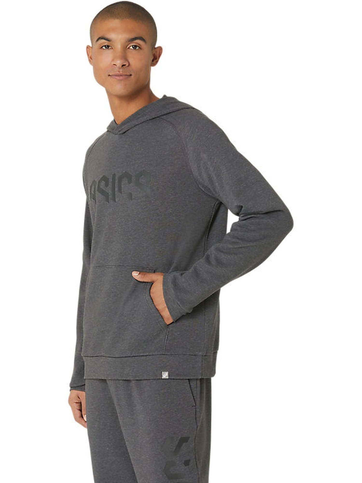 Asics Graphite Grey Heather Regular Fit Printed Hooded Sweatshirt