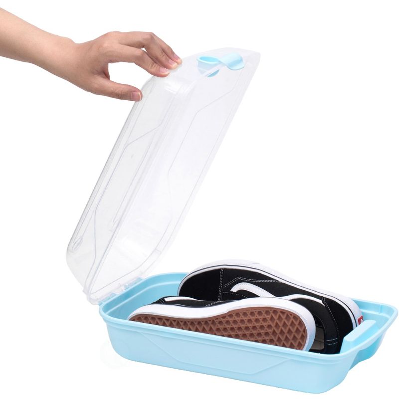 Blue Plastic Shoe Box Storage Container with Clear Lid, Set of 3
