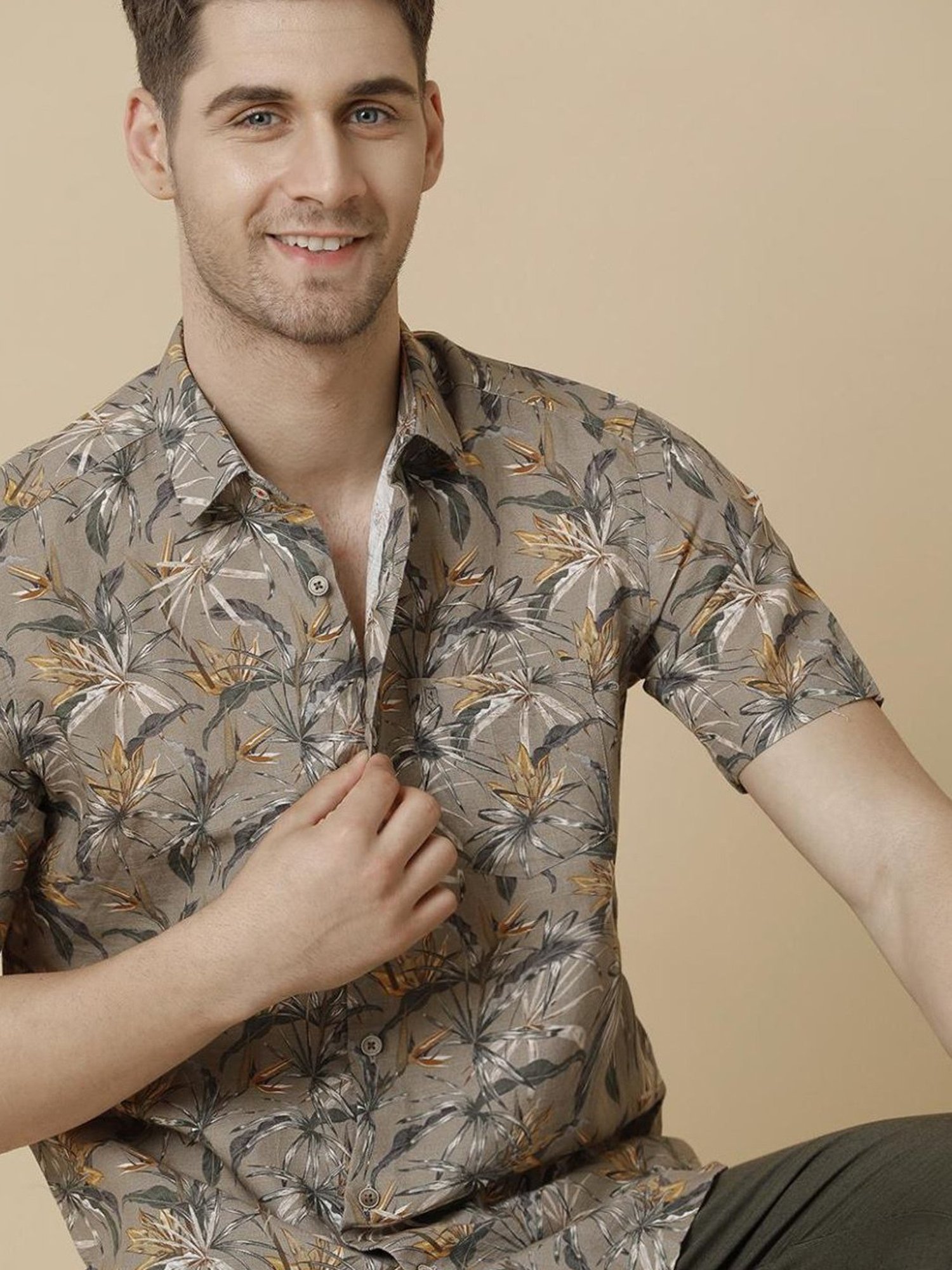 Linen Club Multicolored Linen Contemporary Fit Printed Shirt