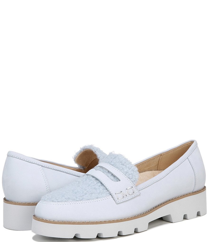 Vionic Cheryl Leather And Faux Curly Shearling Lugged Sole Penny Loafers