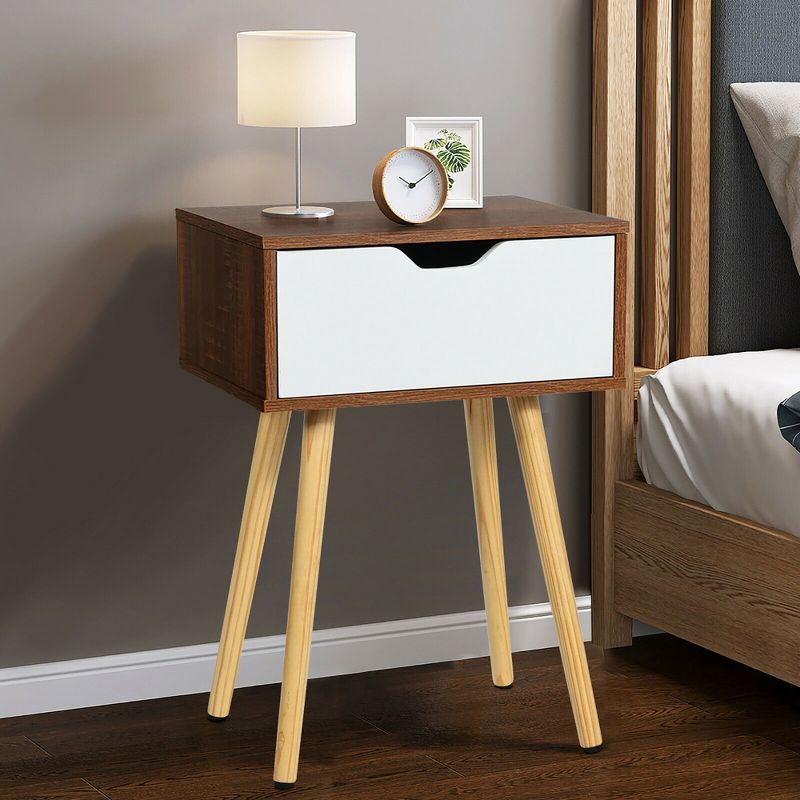Costway Nightstand End Side Sofa Table Storage Drawer Living Room Furni W/Solid Wood Leg