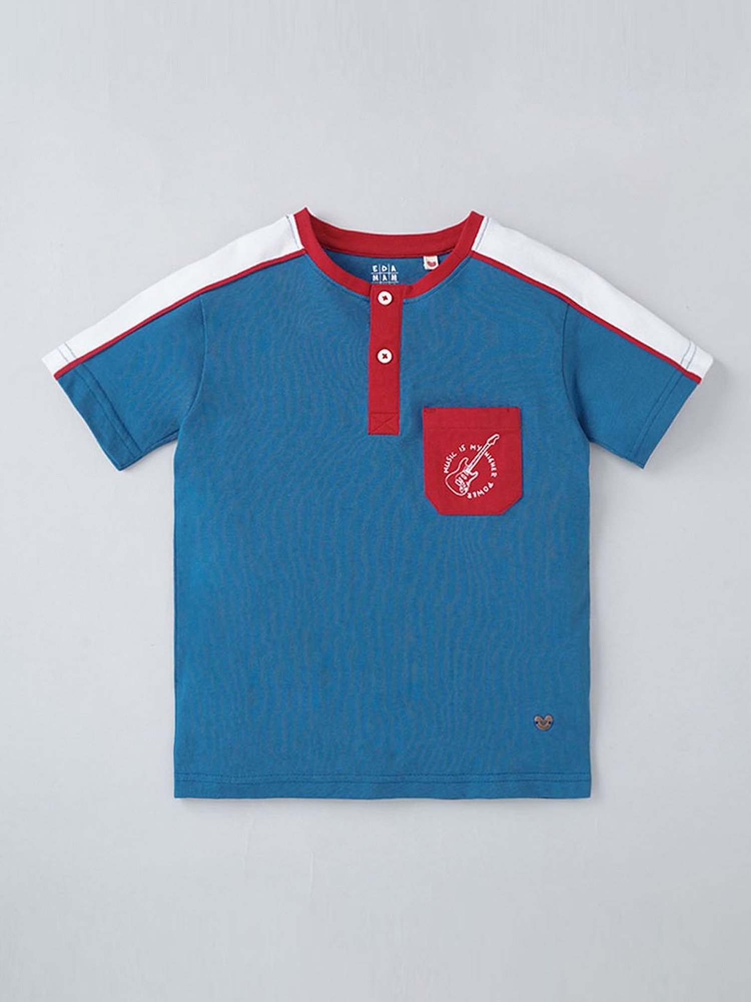 Ed-a-Mamma Boys Blue & White Cotton Printed T-Shirt