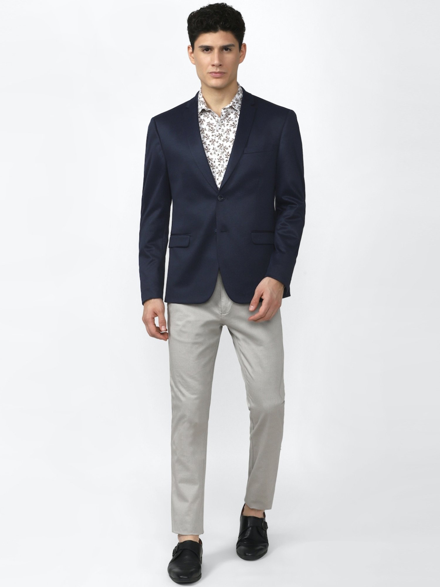 V Dot Navy Skinny Fit Blazer