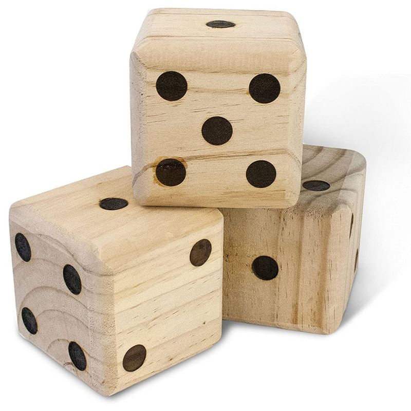 Yard Games Giant Outdoor Wooden Dice Set of 6 Bundle with Yard Pong Activity Party Set with 12 Buckets, 2 Balls, and Carrying Case