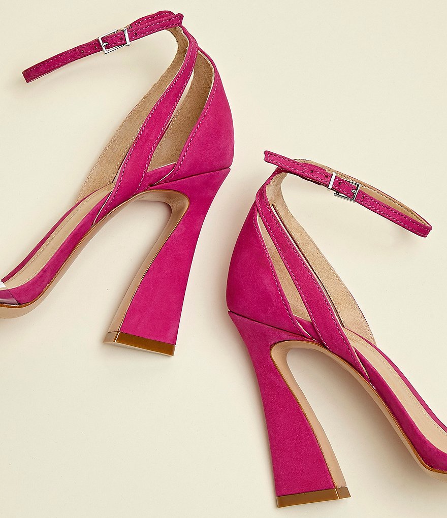 Schutz Kristy Suede Clear Vinyl Ankle Strap Dress Sandals