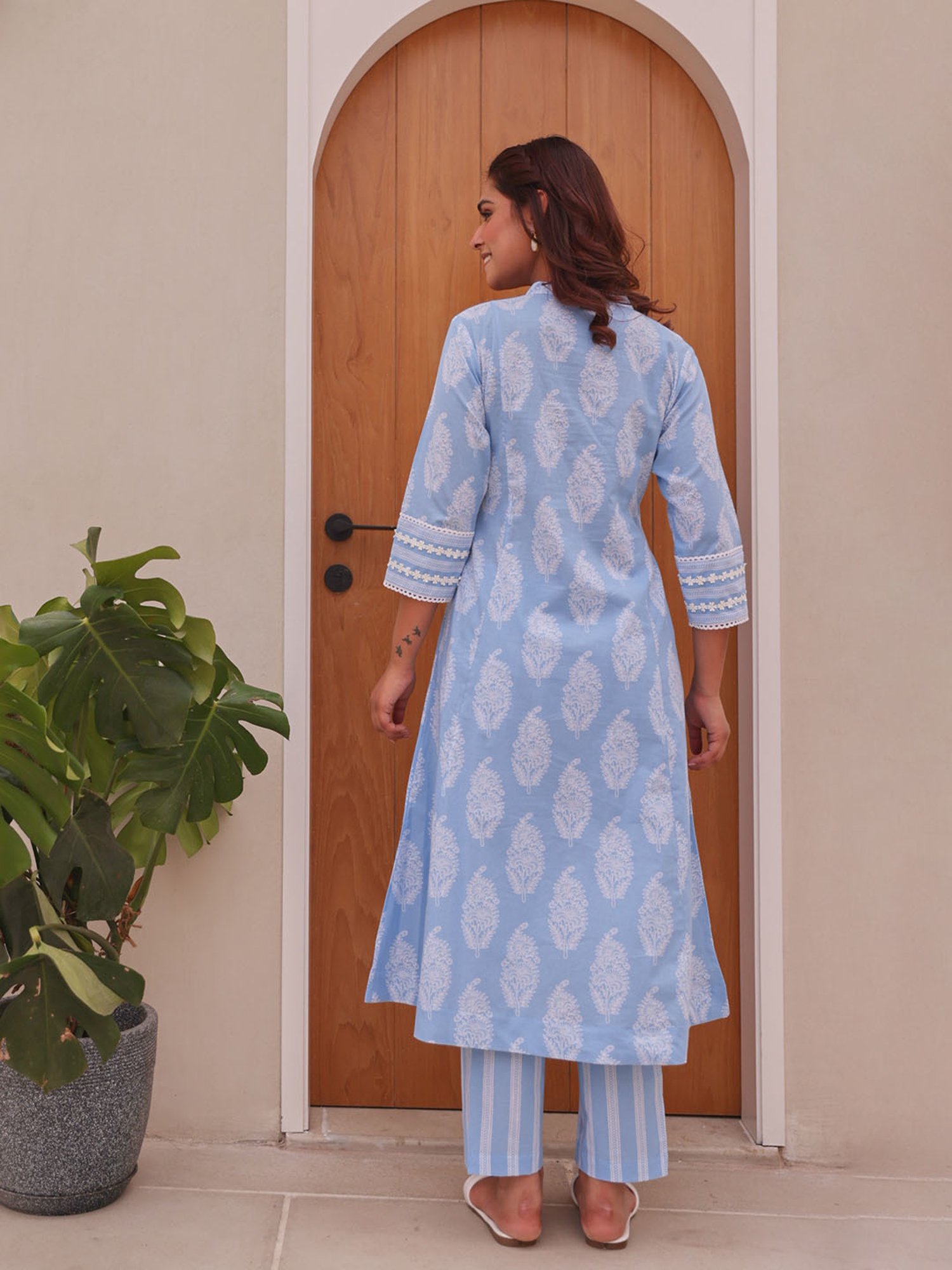 Ekohum Blue Cotton Printed Kurta Pant Set