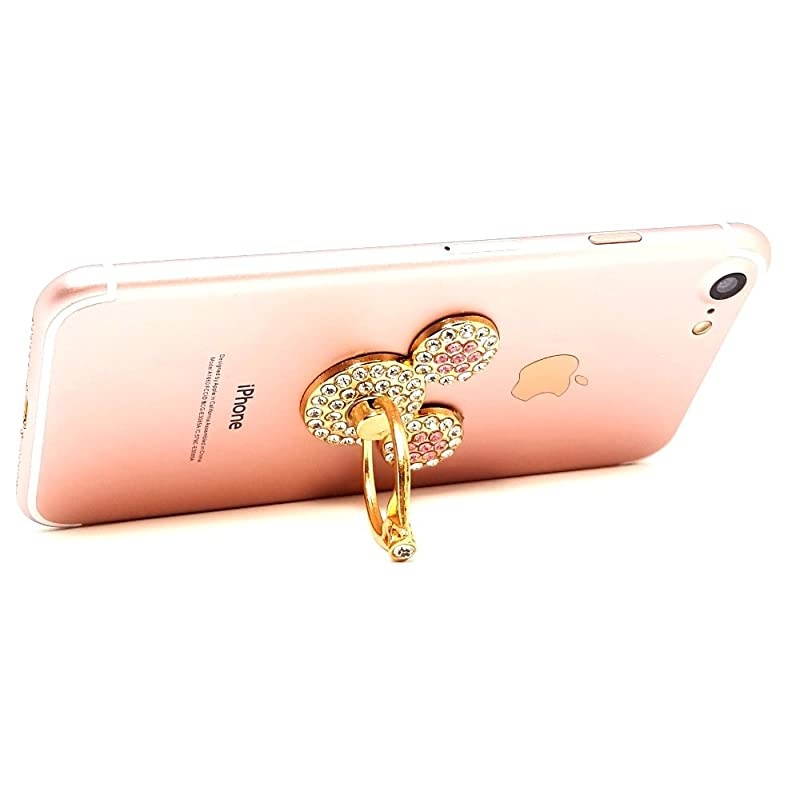 Mickey Ears Ring Stand, Rhinestone Crystal Bling Diamond 360&deg; Rotation Cell Phone Stent Holder Grip Kickstand Compatible with iPhone 7 7 Plus iPhone 8 8 Plus 6S 6 Galaxy S7 S8 (Pink)
