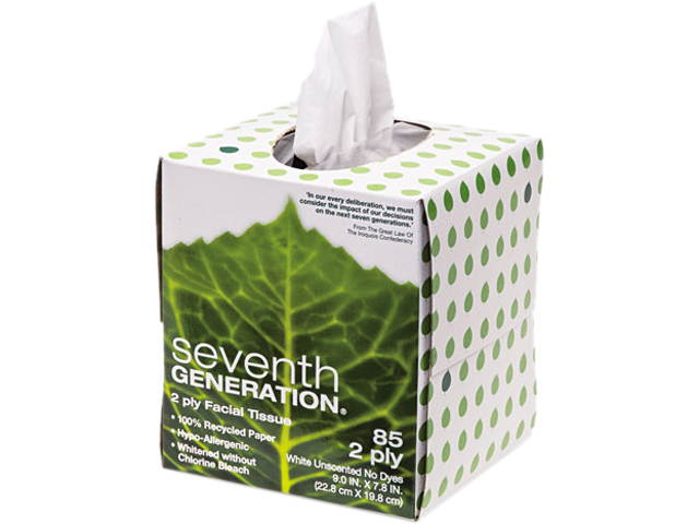 Seventh Generation 13719EA 100% Recycled Facial Tissue, 2-Ply, Pop-up Cube Box, 1 Each