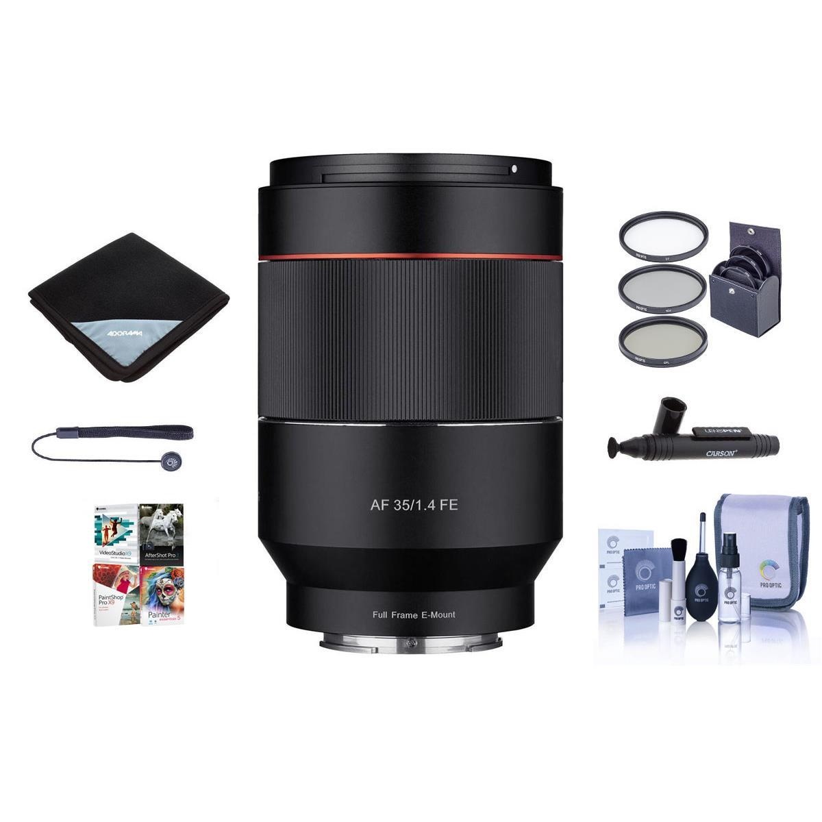 Samyang 35mm f/1.4 Auto Focus Lens for Sony Nex E-mount W/Free Accessory Bundle