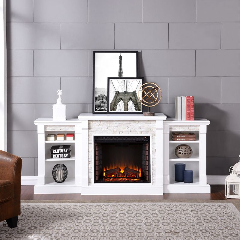 Aiden Lane Gilman Simulated Stone Electric Indoor Fireplace With Bookcases
