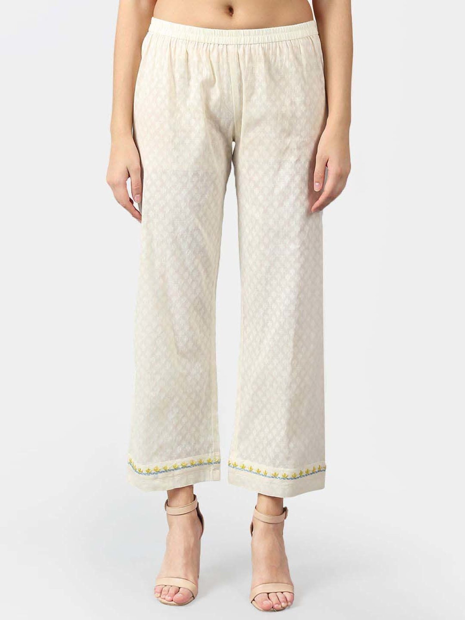 DART STUDIO White Cotton Embroidered Palazzos