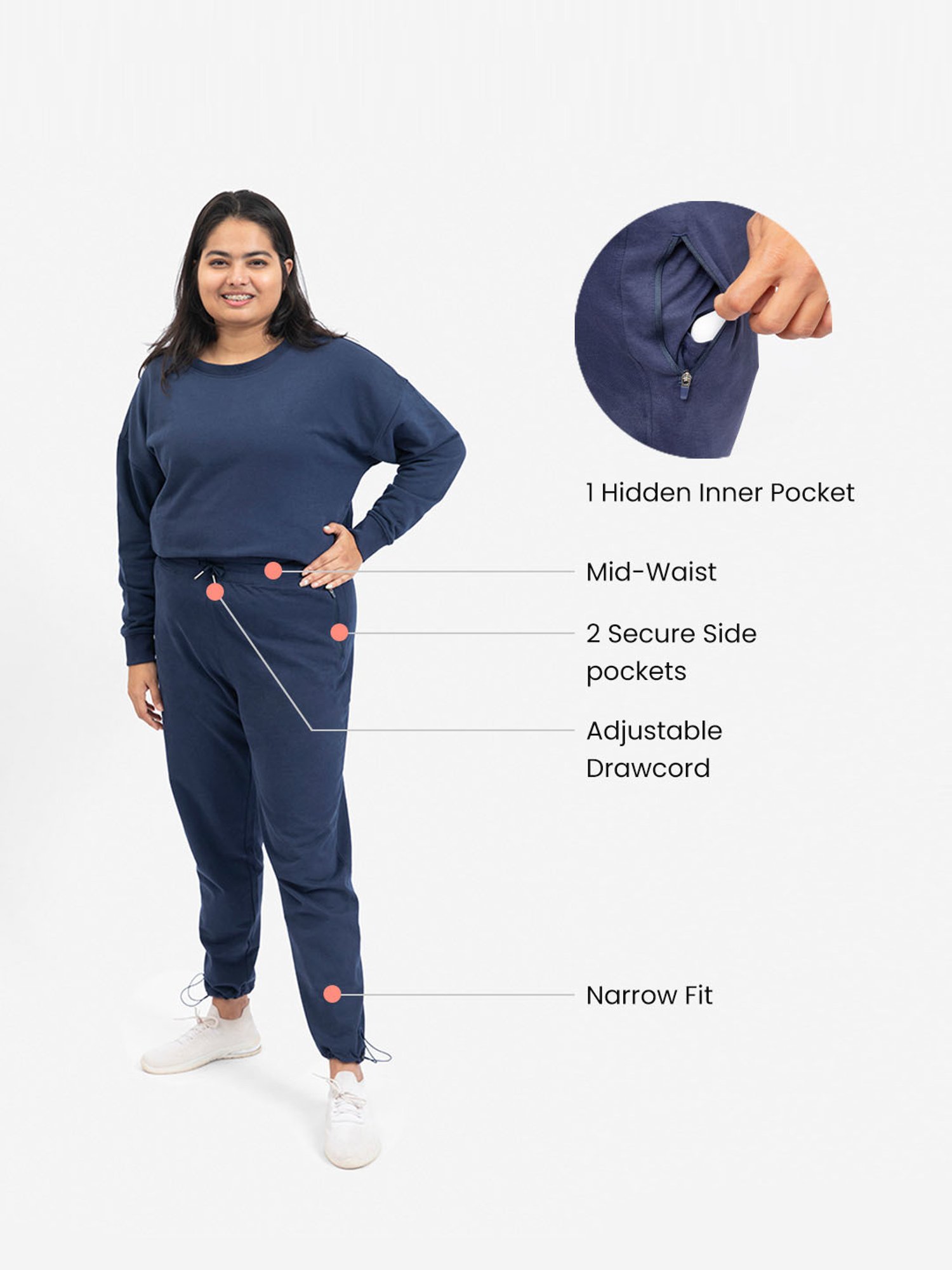 BlissClub Women Navy Everyday Cozy Narrow Joggers With Elastic Ankle Adjuster