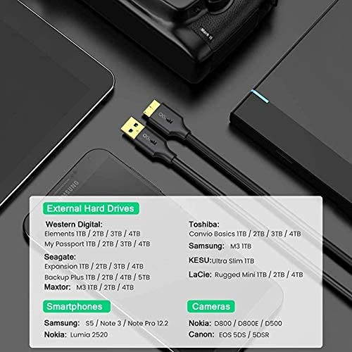 Micro USB 3.0 Cable 3FT,QGeeM USB 3.0 A to Micro B Cable Charger Compatible with Samsung Galaxy S5, Note 3, Note Pro 12.2, WD Western Digital My Passport and Elements Hard Drives, 3.0 USB Cable