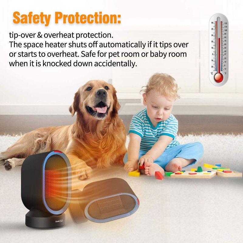 Geek Heat Personal Portable Oscillating Ceramic Space Heater with Overheat Protection for Home, Office, Living Room, and Bedroom, Black