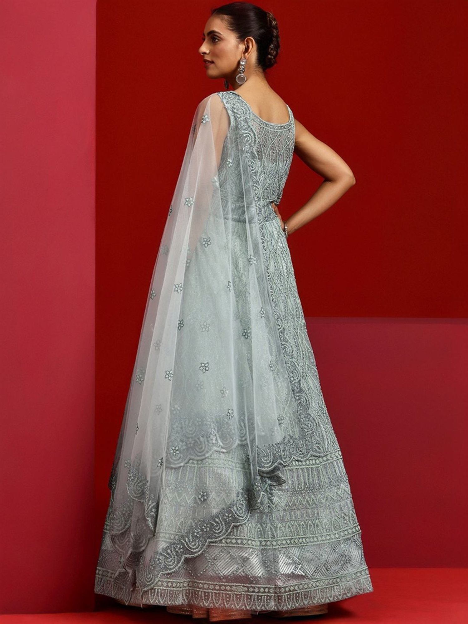 Libas Art Green Embellished Maxi Dress With Dupatta